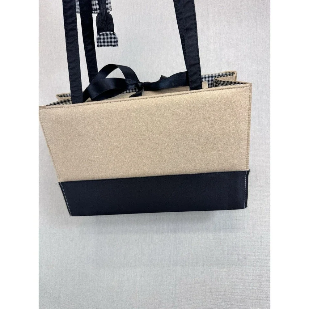 Kate Spade New York Gold Black Tote Bag & Gingham Zip Pouch Bow Canvas Large